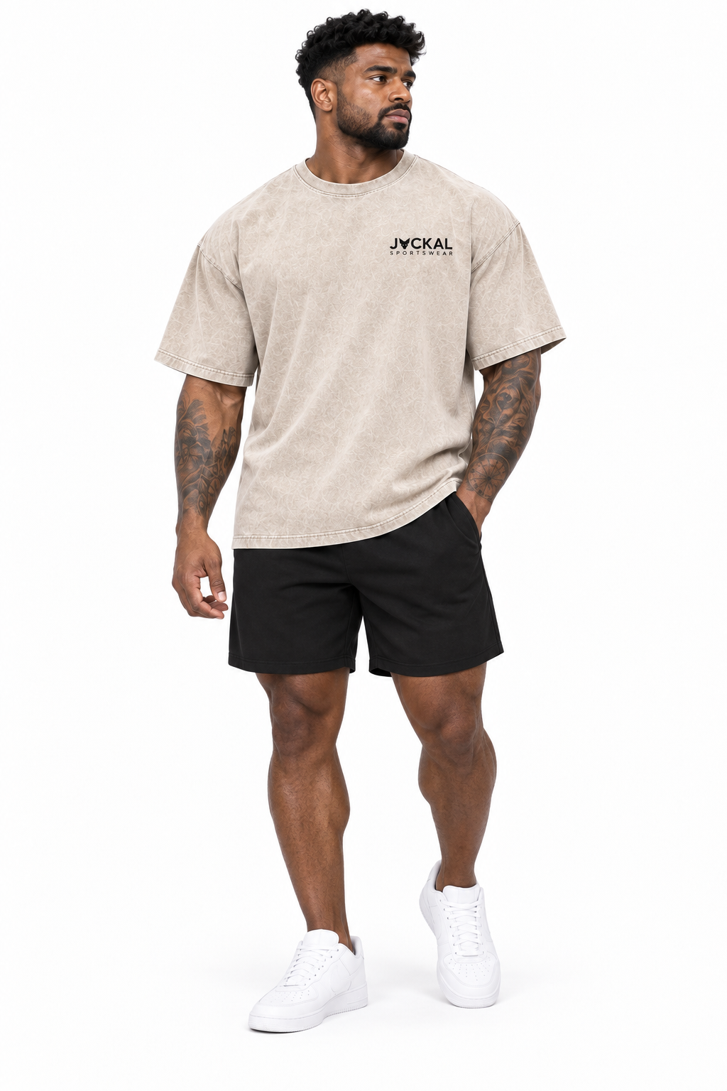 Jackal Sportswear men's Utility stone oversized T-shirt front view